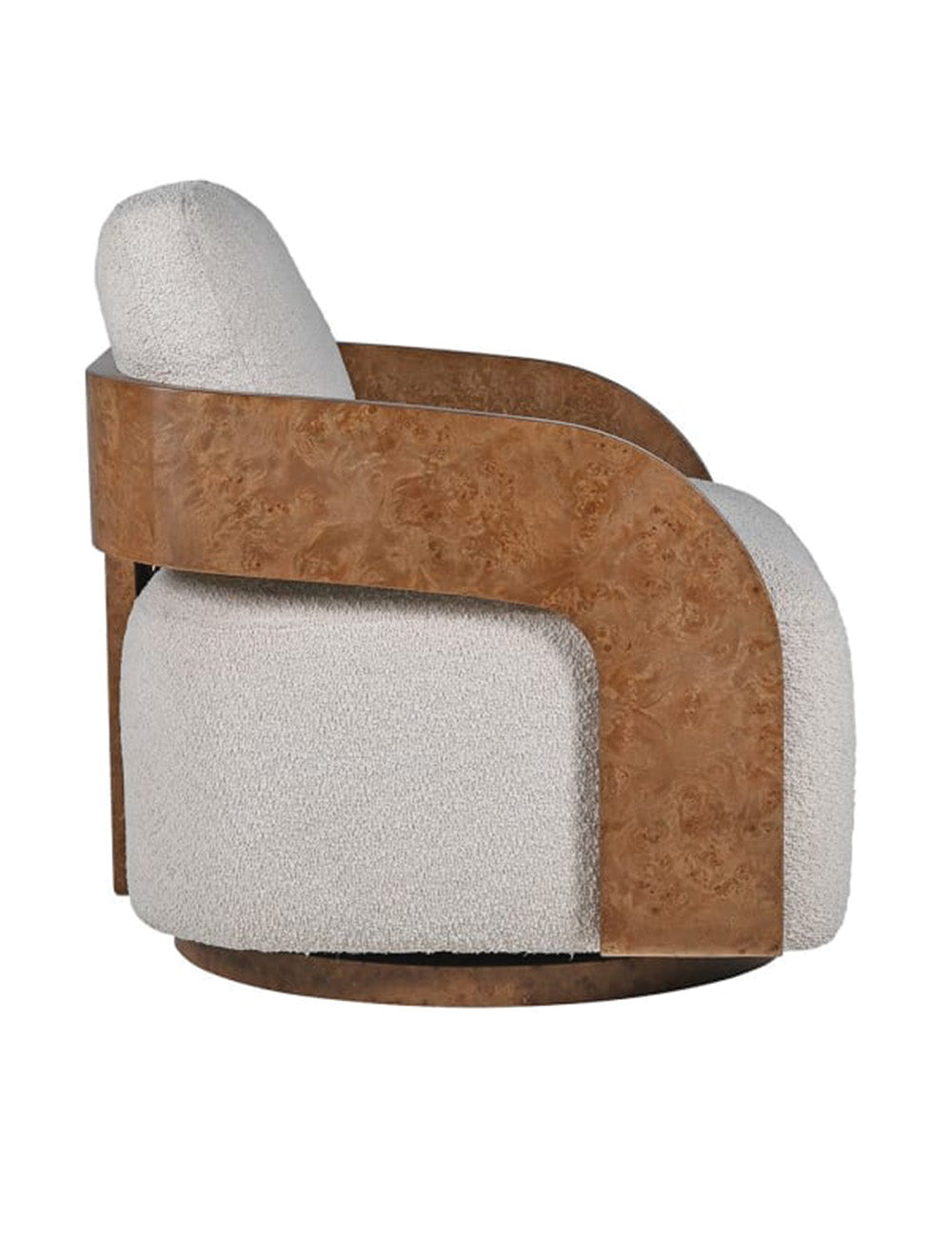 Harper Burl Swivel Chair in Cream Bouclé