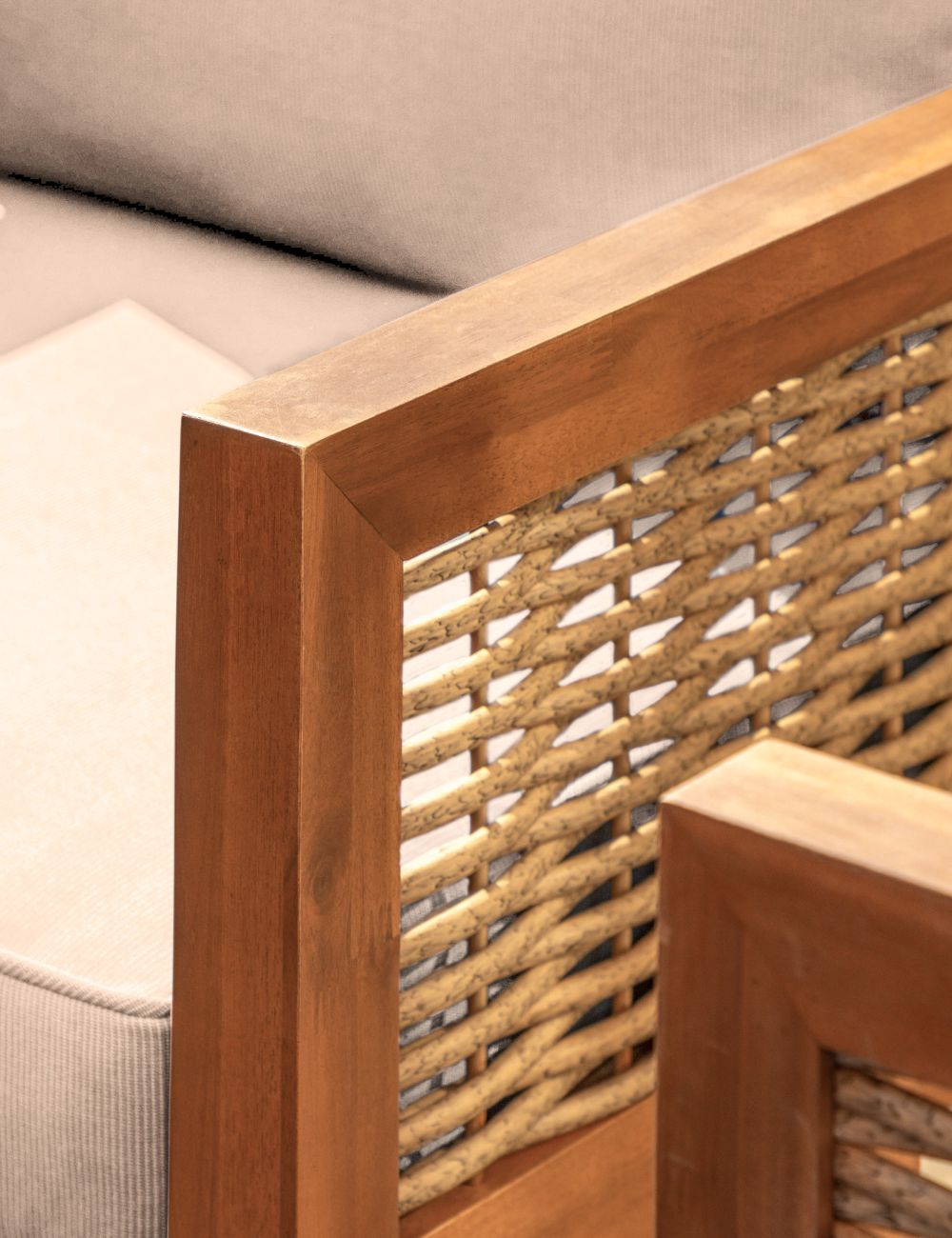 Four Piece Wood and Rattan Outdoor Lounge Set