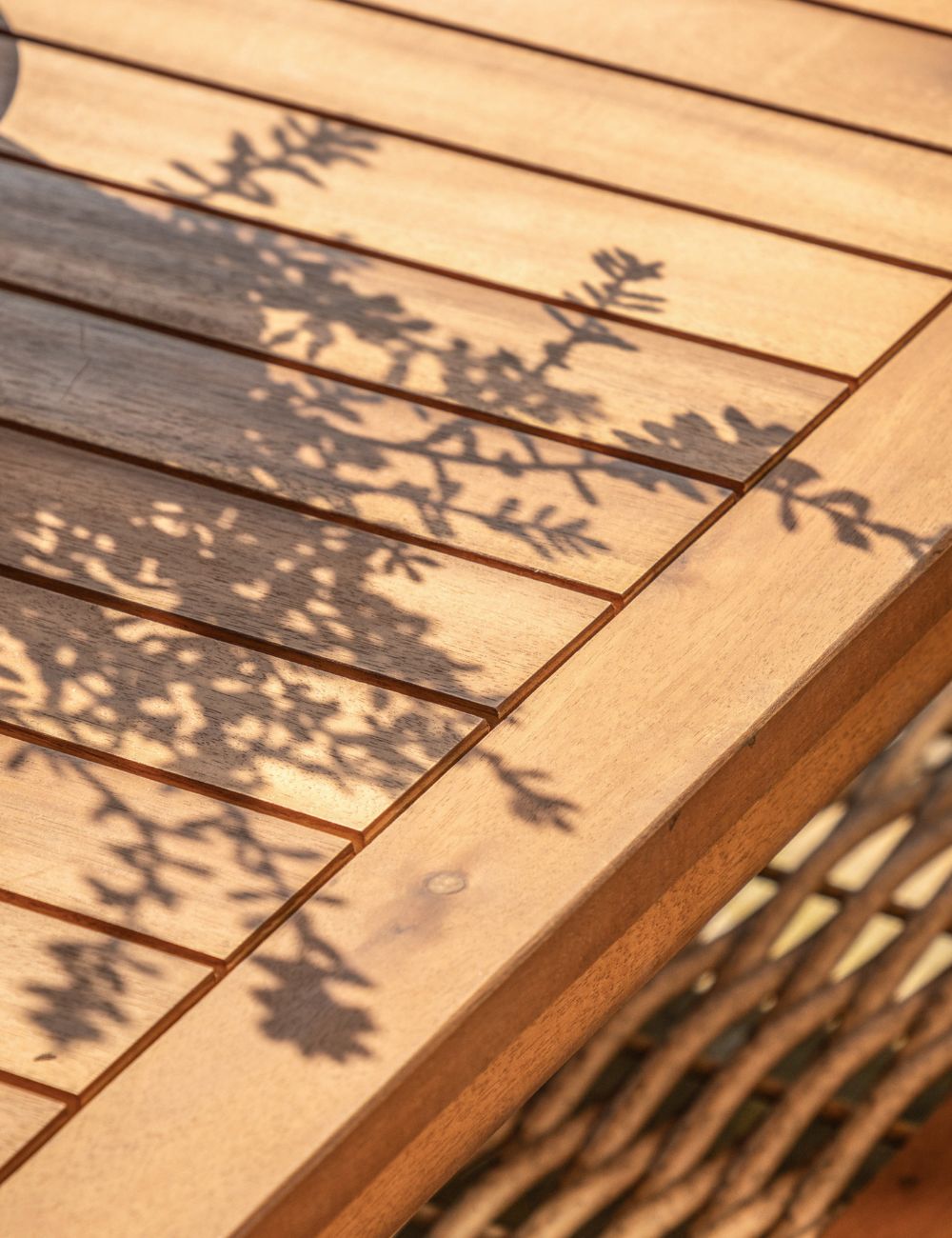 Four Piece Wood and Rattan Outdoor Lounge Set