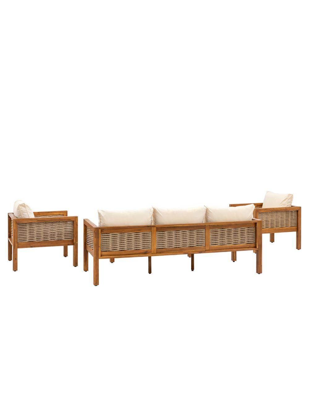 Four Piece Wood and Rattan Outdoor Lounge Set