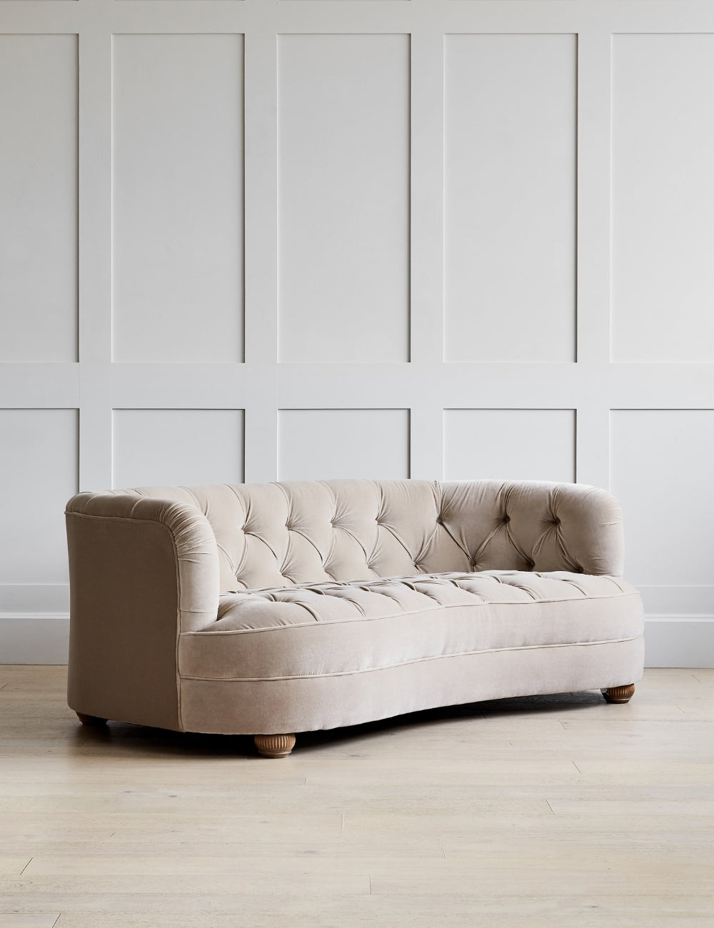 Lily Sofa 4 Seater in Velvet Dusty Pink with Driftwood Legs