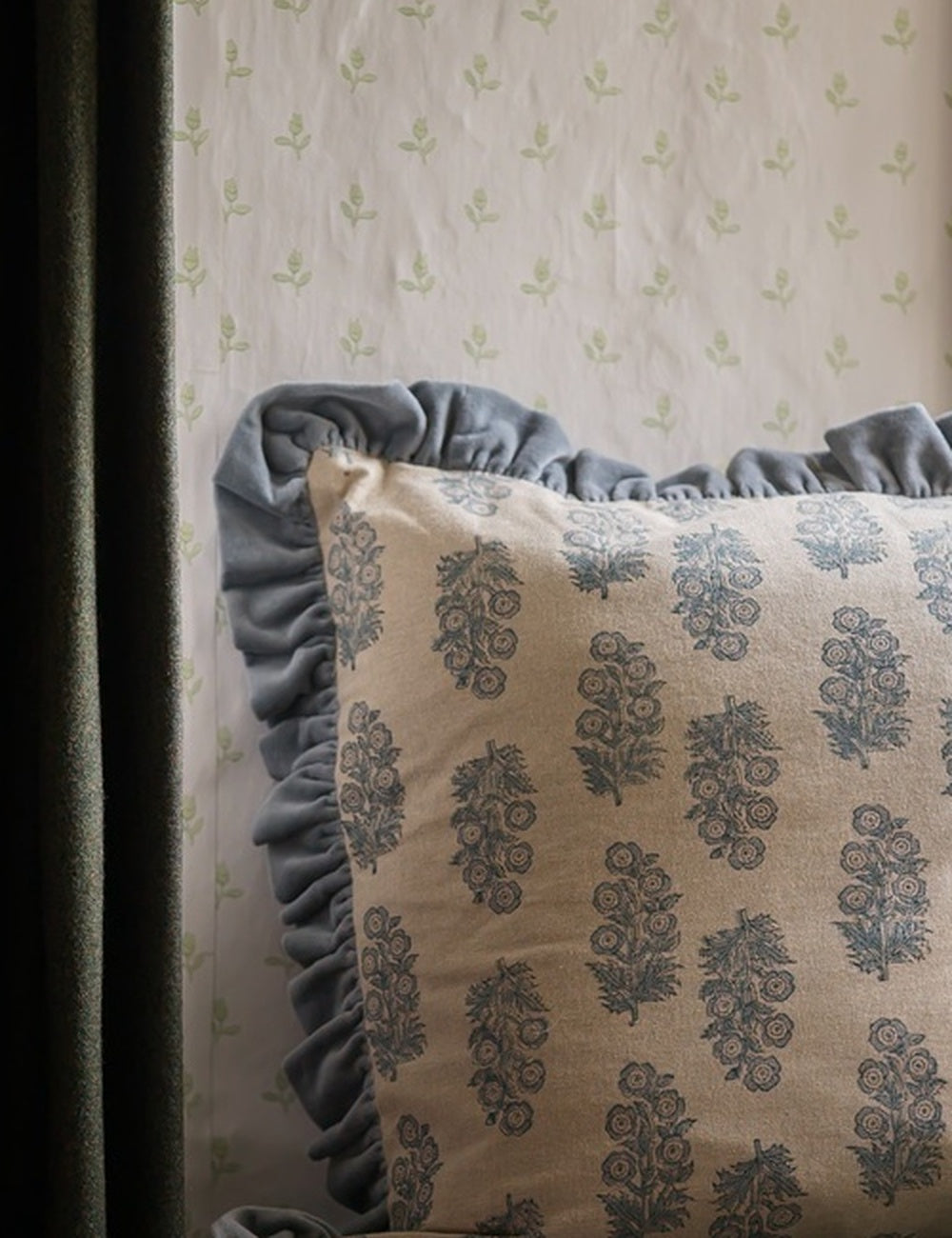 Blockprint Flower Cushion in Denim