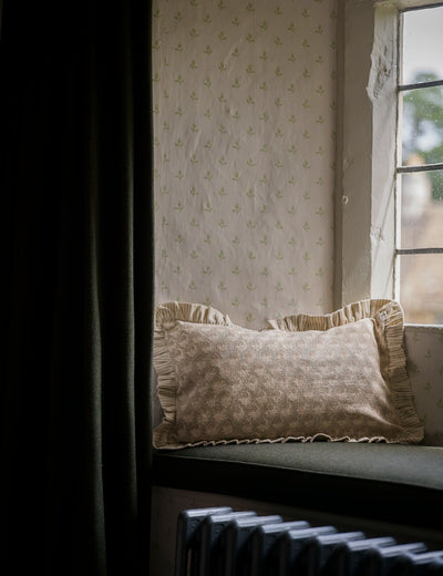 Block Print Frill Cushion in Taupe