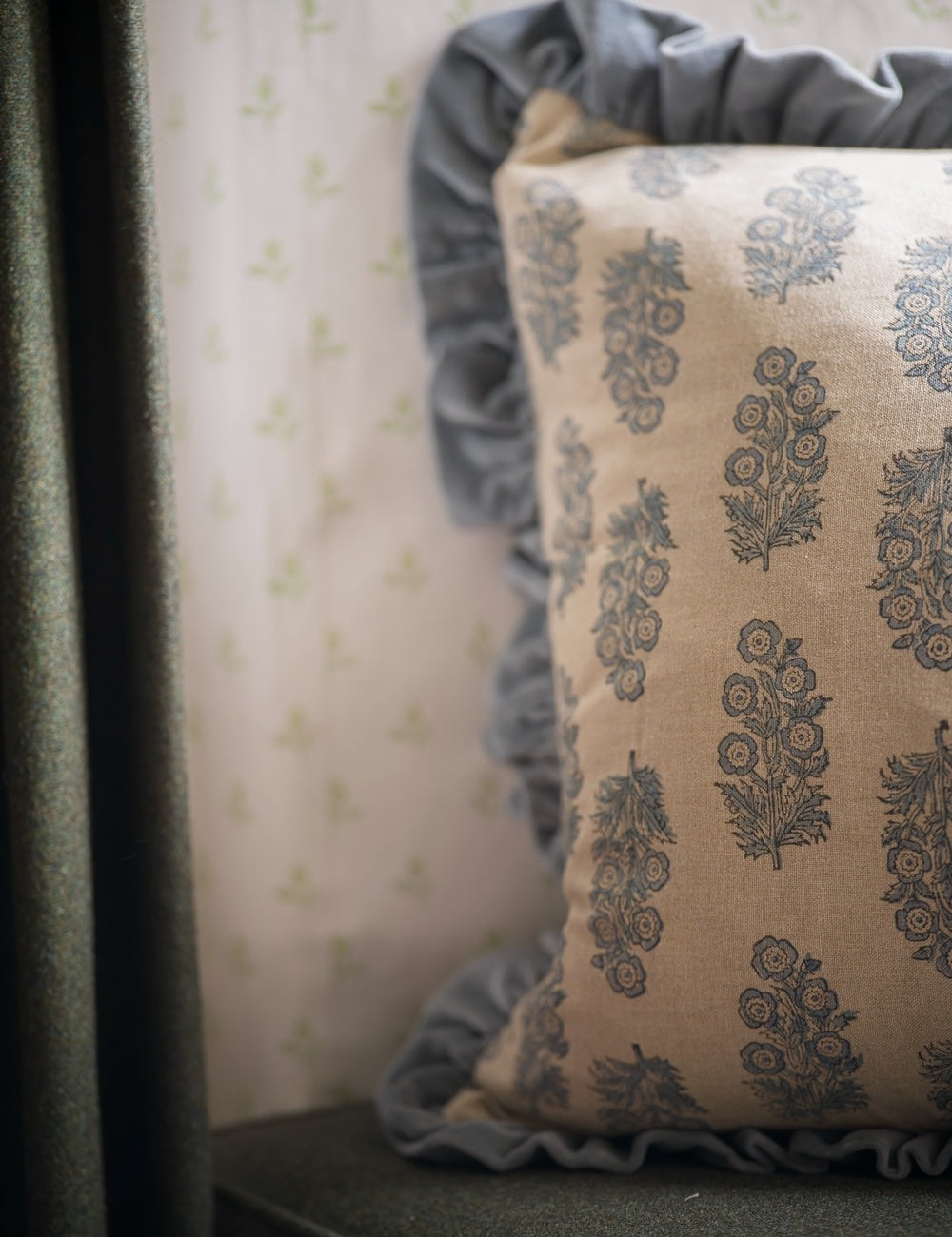 Blockprint Flower Cushion in Denim