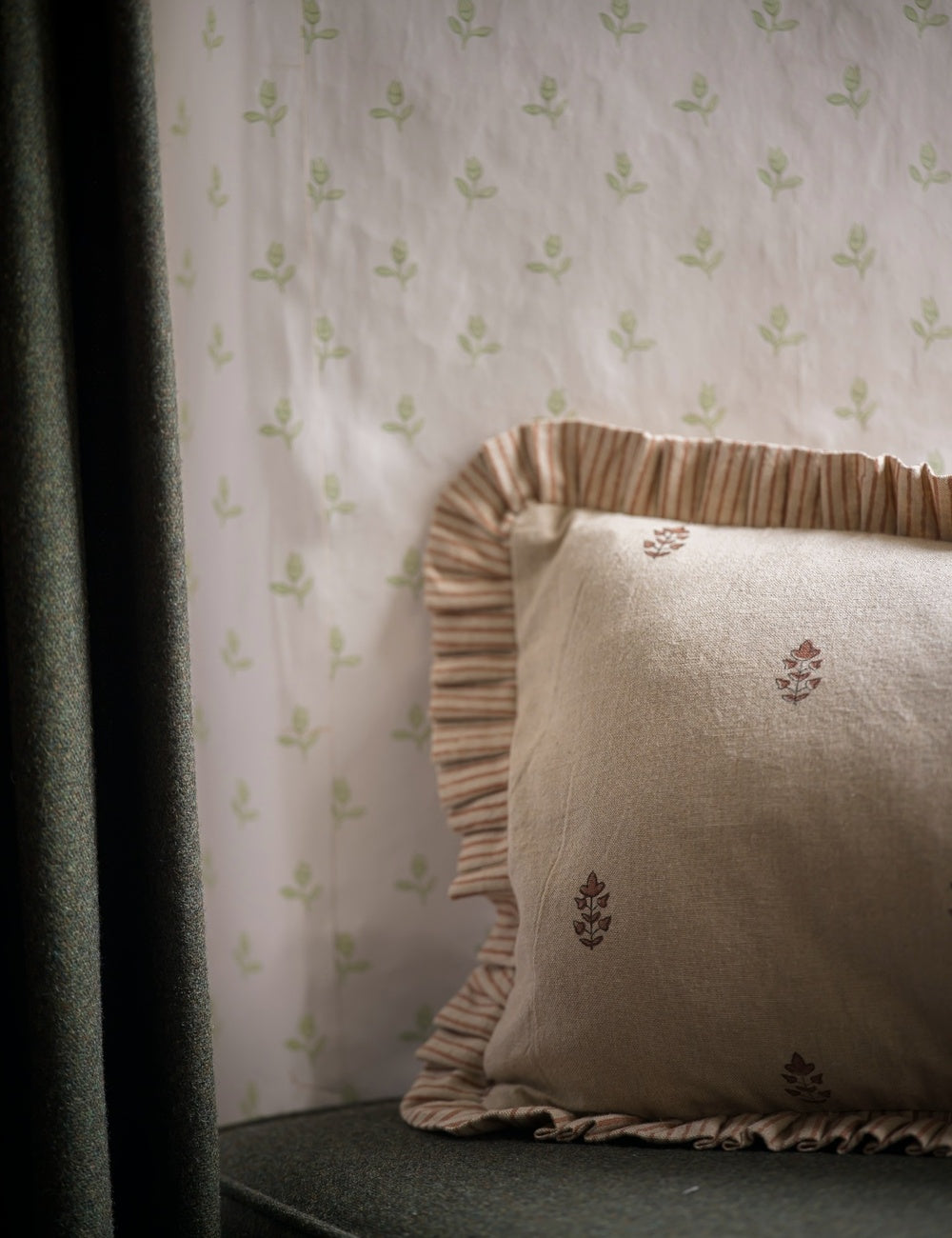 Sprig Block Print Cushion in Brick