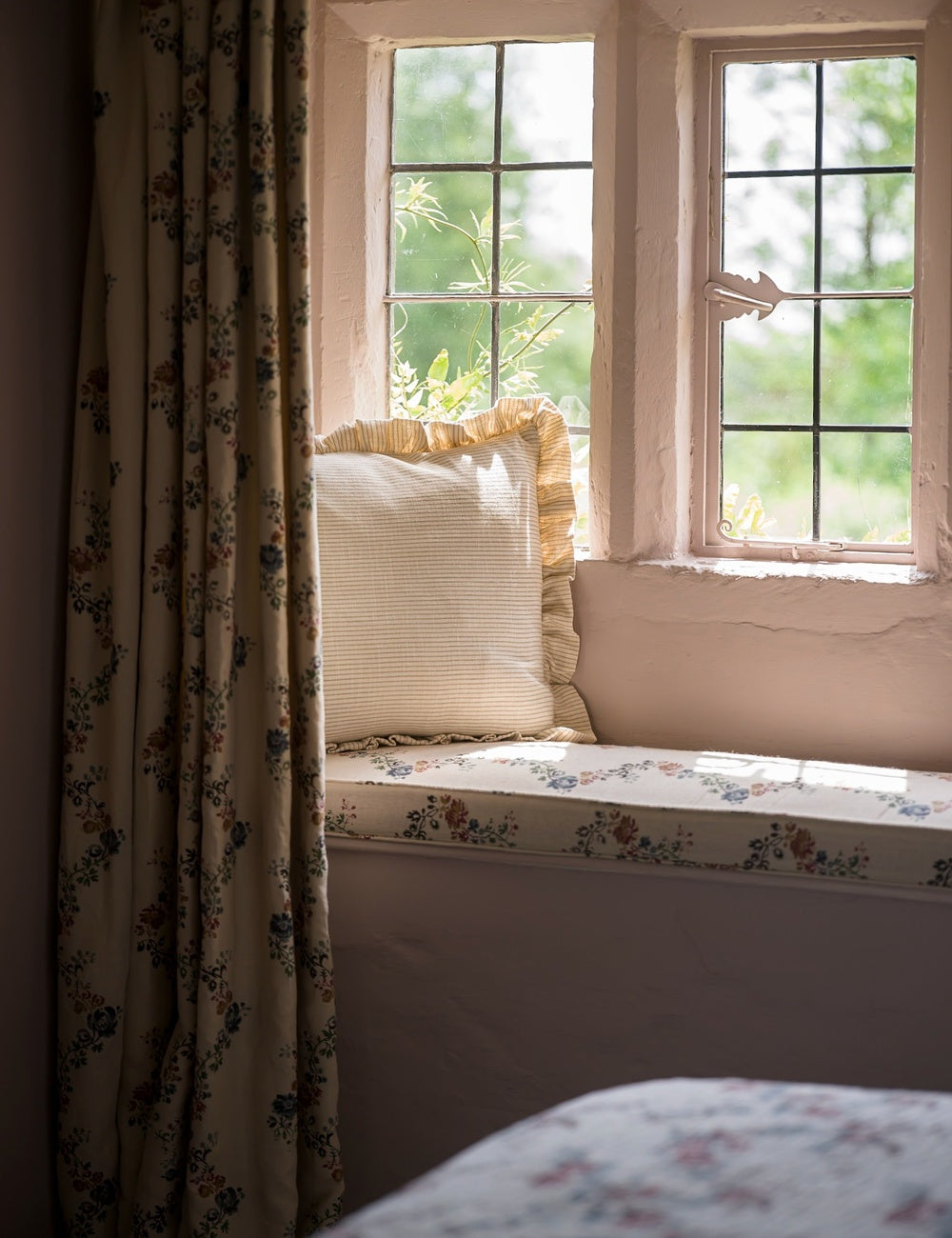 Stripe Frill Cushion in Taupe