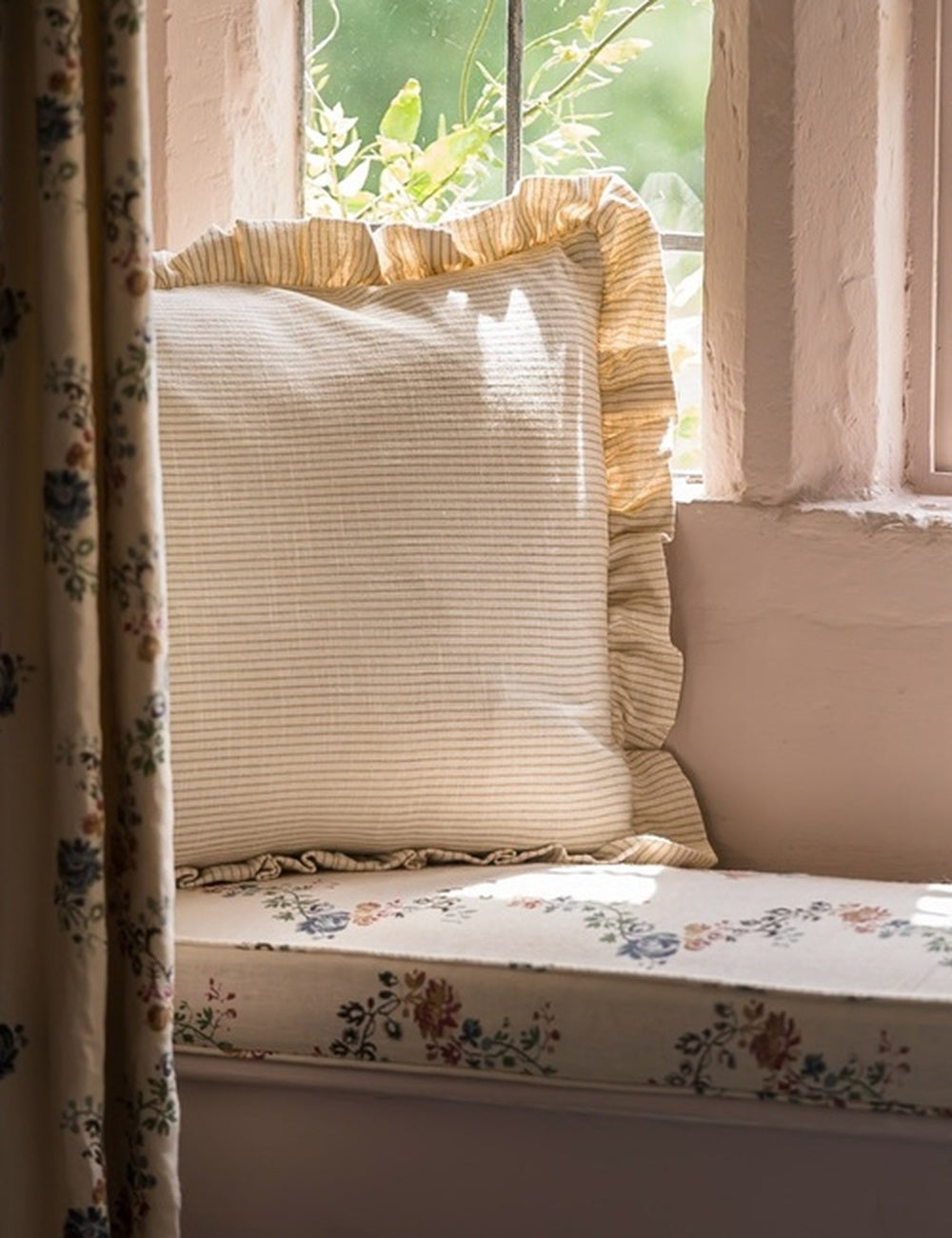 Stripe Frill Cushion in Taupe
