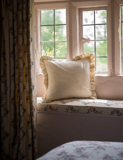 Stripe Frill Cushion in Taupe