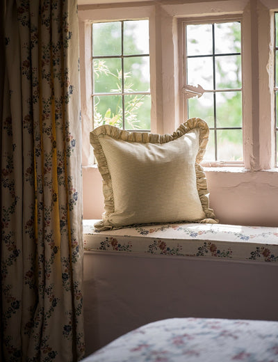 Stripe Frill Cushion in Forest
