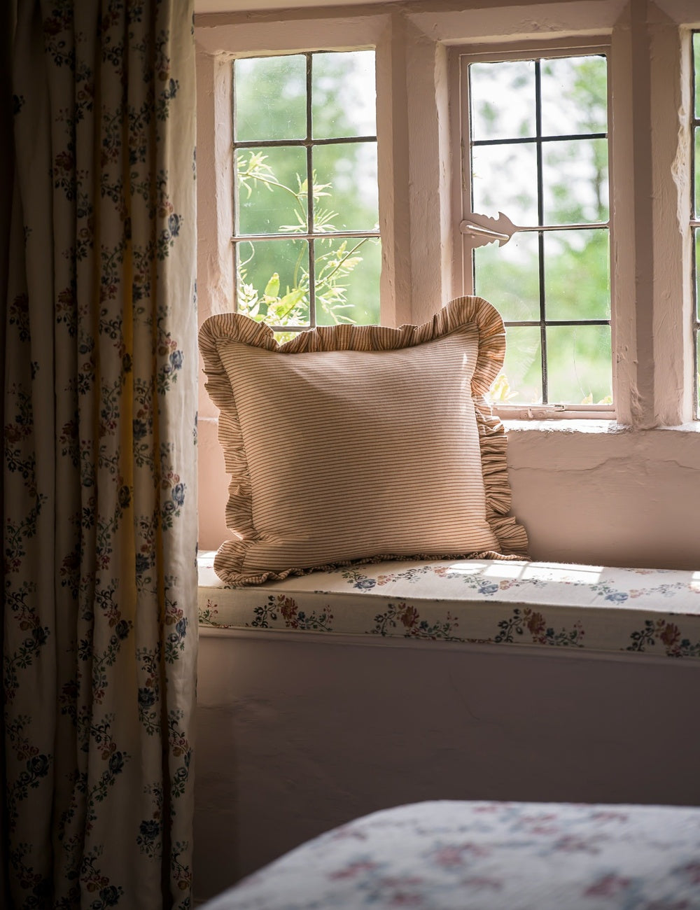 Stripe Frill Cushion in Brick