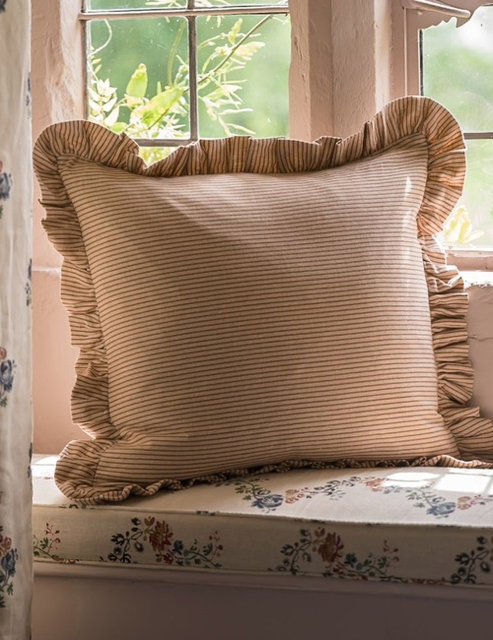 Stripe Frill Cushion in Brick