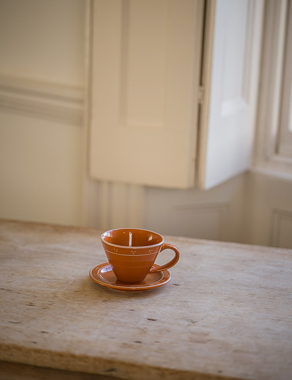 Breakfast Table Tea Cup & Plate in Terracotta