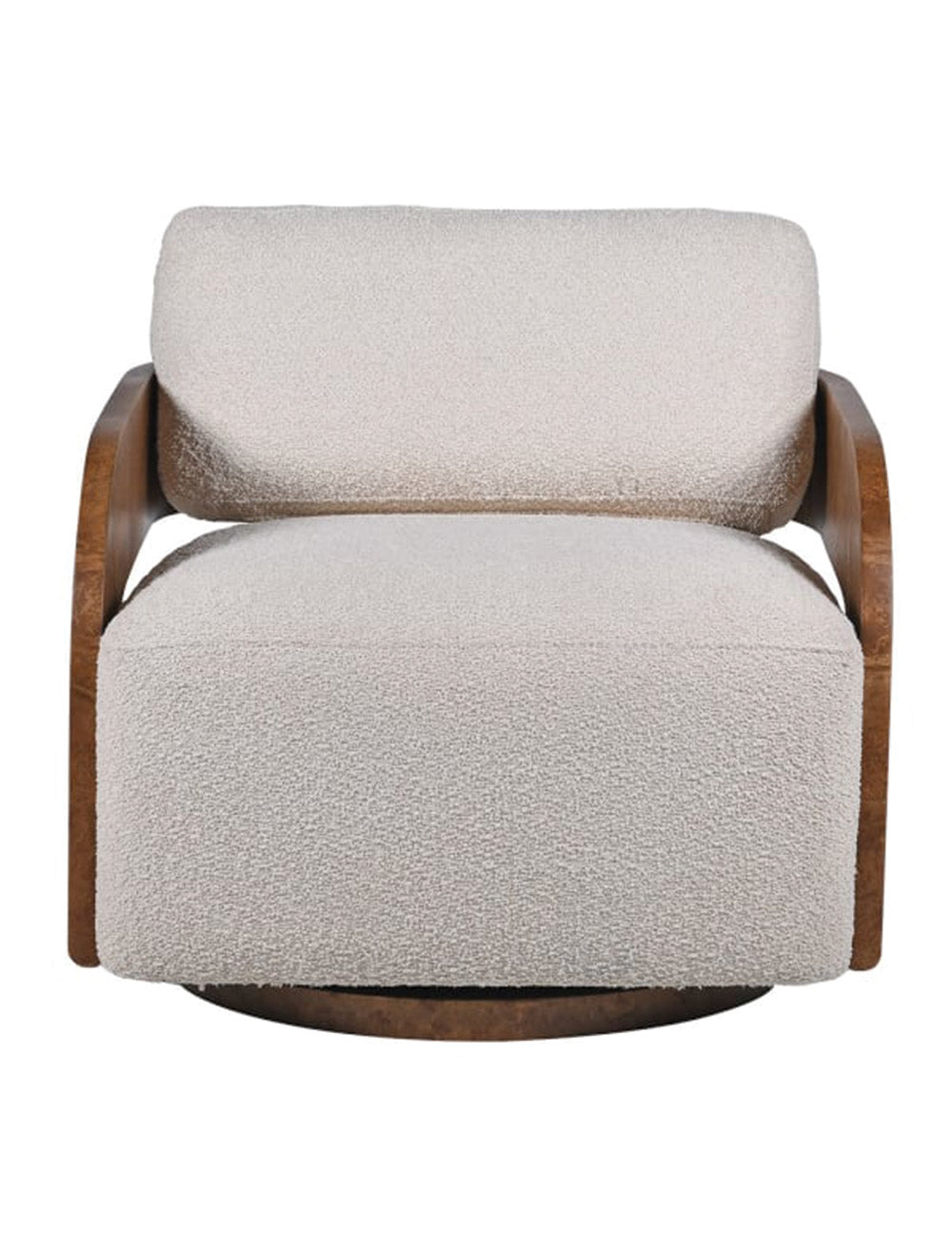 Harper Burl Swivel Chair in Cream Bouclé
