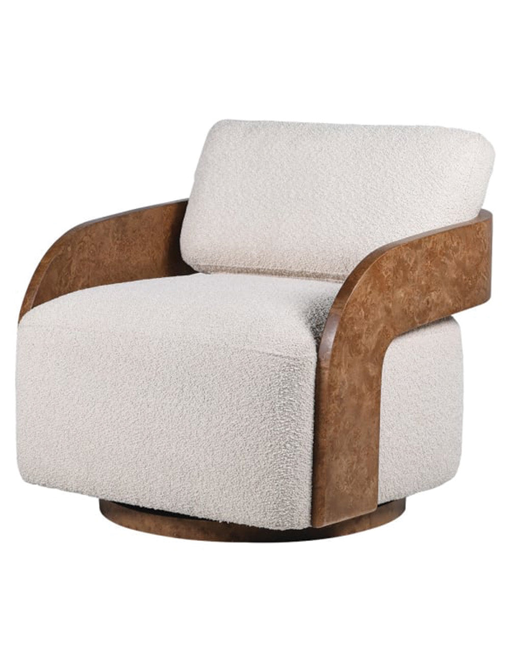 Harper Burl Swivel Chair in Cream Bouclé