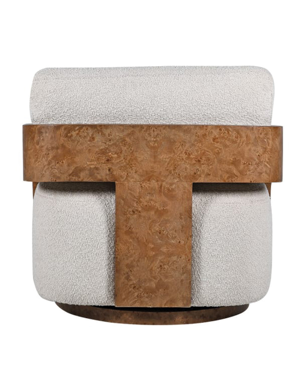 Harper Burl Swivel Chair in Cream Bouclé