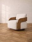 Harper Burl Swivel Chair in Cream Bouclé