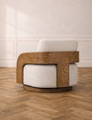 Harper Burl Swivel Chair in Cream Bouclé