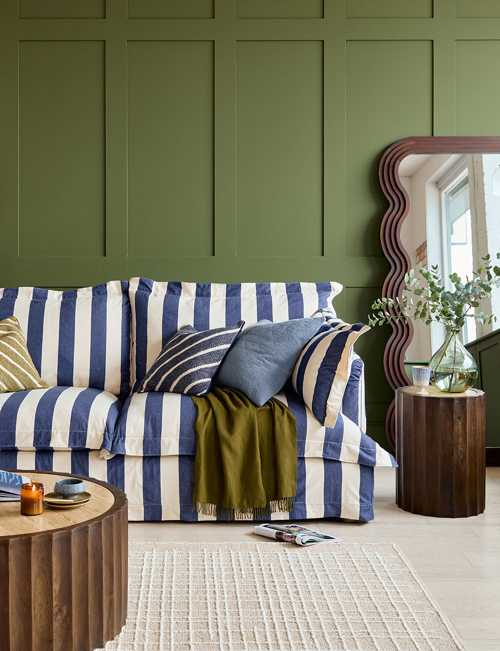 Bella 3 Seater Sofa in Stripe Indigo