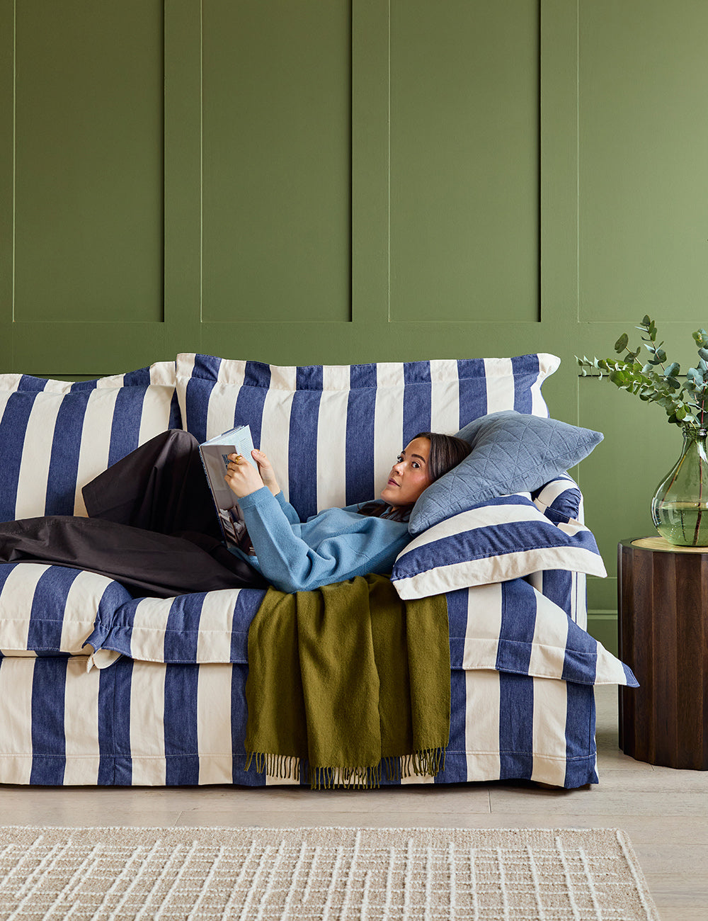 Bella 3 Seater Sofa in Stripe Indigo