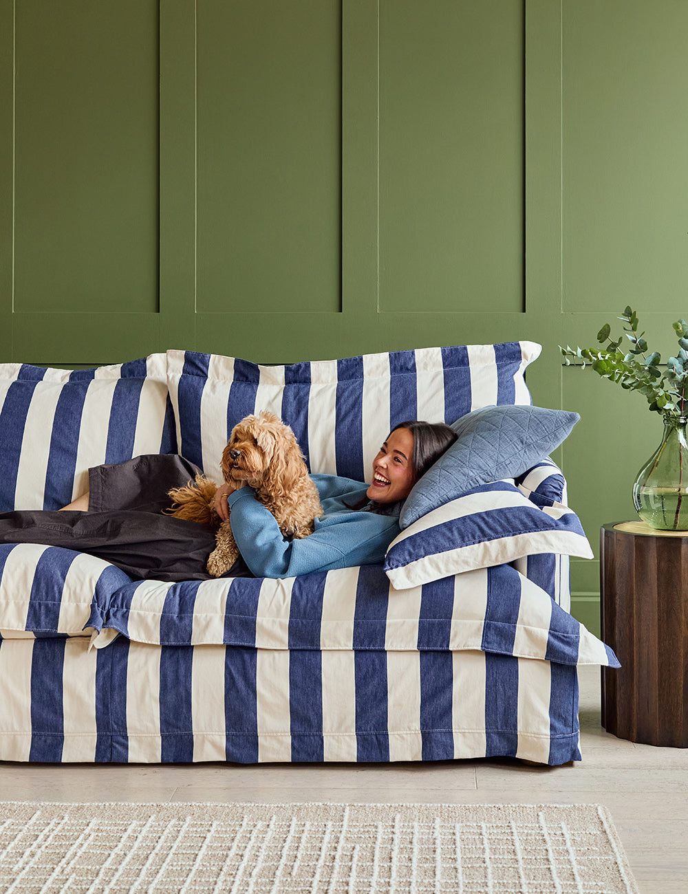 Bella 3 Seater Sofa in Stripe Indigo