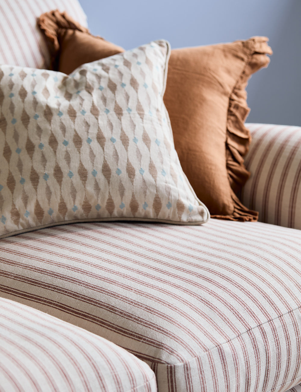 Betsy 2 Seater Sofa in Ticking Stripe Terracotta