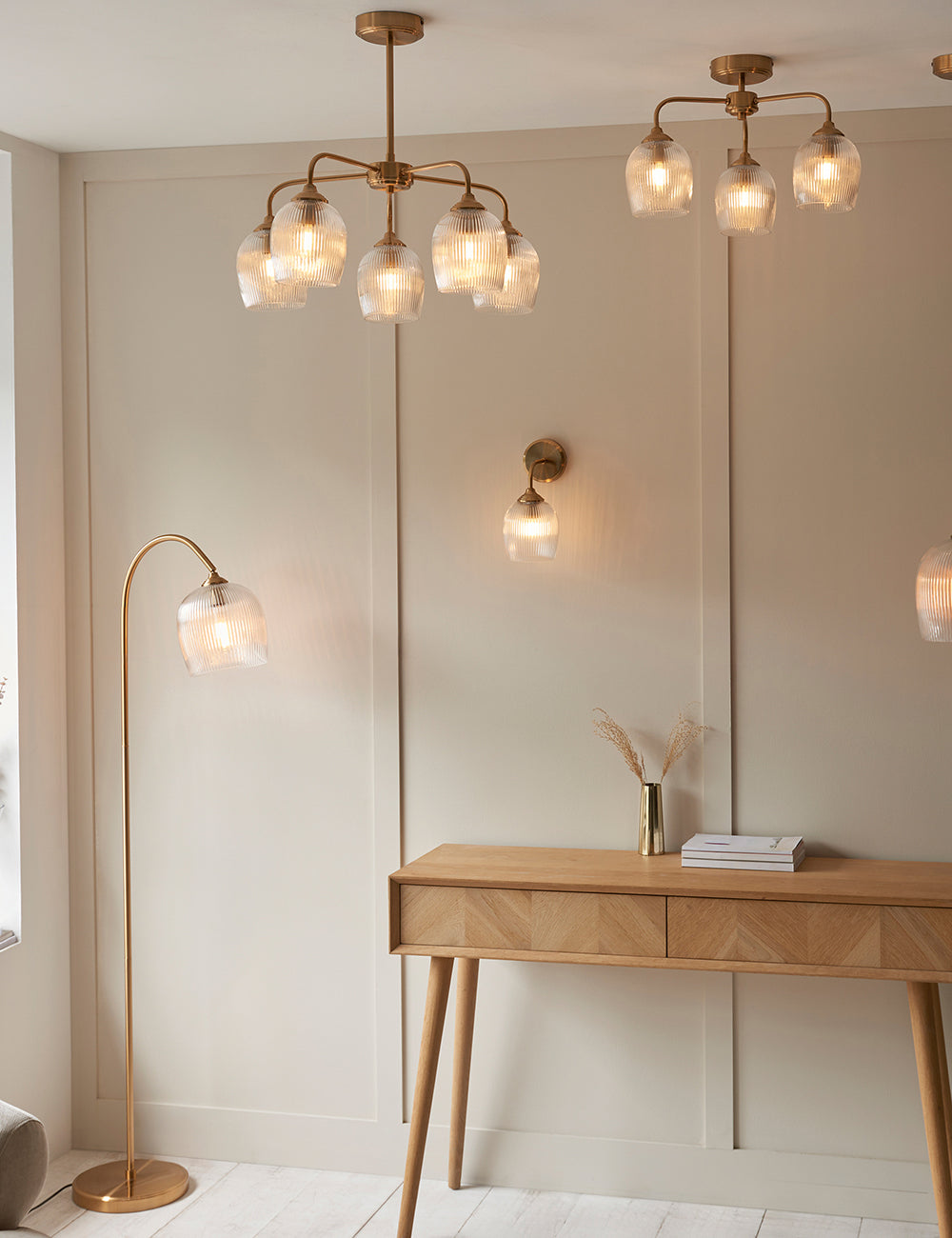 Fitzroy Ribbed Pendant Light Brushed Aged Brass
