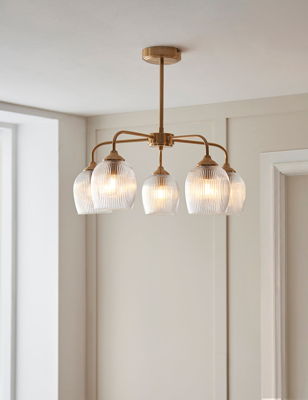 Fitzroy Ribbed 5 Pendant Light Brushed Aged Brass